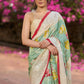 Stylish pista green pure tussar silk printed saree with lucknowi work on border & pallu