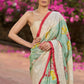 Stylish pista green pure tussar silk printed saree with lucknowi work on border & pallu