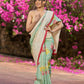 Stylish pista green pure tussar silk printed saree with lucknowi work on border & pallu