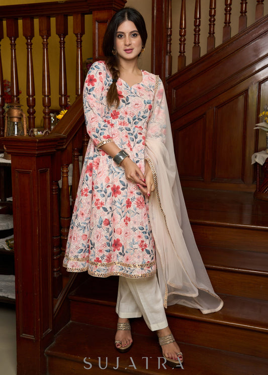 Flared Hakoba printed cotton kurta and matching pants - Dupatta Optional