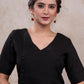 Classy black cotton top style overlap patterned bloluse