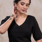 Classy black cotton top style overlap patterned bloluse