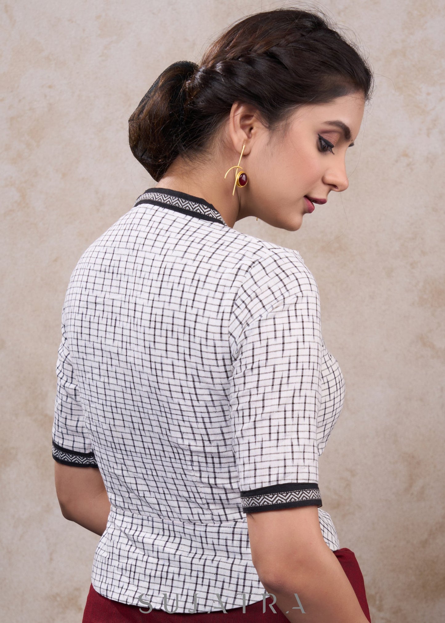 Stylish white cotton ikat combination blouse