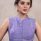 Subtle lilac cotton high neck blouse with mandarin collar