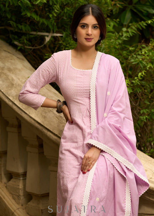 Refreshingly original mauve self-textured Kurta with matching pants - Dupatta Optional