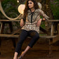 Casual Off-white & brown printed top with front tie-ups- Pant optional