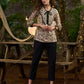 Casual Off-white & brown printed top with front tie-ups- Pant optional