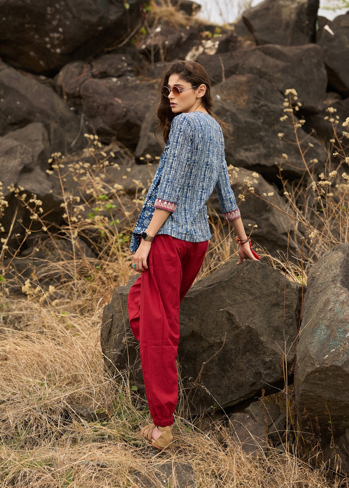 Indigo mix & match top with necklace embroidery- Pant optional