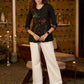 Trendy Black cotton top with floral applique work -Pant optional