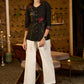 Trendy Black cotton top with floral applique work -Pant optional