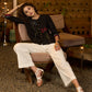 Trendy Black cotton top with floral applique work -Pant optional