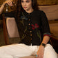 Trendy Black cotton top with floral applique work -Pant optional