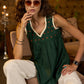 Sleeveless forest green top with embroidery-Pant optional