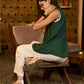 Sleeveless forest green top with embroidery-Pant optional