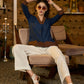 Classy Navy blue & rust cotton top with threadwork - Pant optional