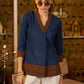 Classy Navy blue & rust cotton top with threadwork - Pant optional