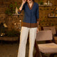 Classy Navy blue & rust cotton top with threadwork - Pant optional