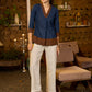 Classy Navy blue & rust cotton top with threadwork - Pant optional