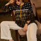 Black & Mustard ikat tiered top with front tie-ups - Pant optional