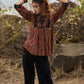 Smart Black & Red striped top with applique work on yoke - Pant Optional