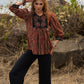 Smart Black & Red striped top with applique work on yoke - Pant Optional