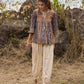 Elegant Brown & Blue block printed top with front tie-ups - pant Optional