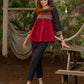 Unique Black & Red top with ikat yoke & hakoba sleeves - Pant Optional