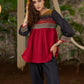 Unique Black & Red top with ikat yoke & hakoba sleeves - Pant Optional