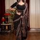 Exclusive block printed black modal silk saree