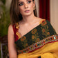 Yellow Chanderi saree with block printed Ajrakh border and pallu