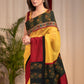 Yellow Chanderi saree with block printed Ajrakh border and pallu