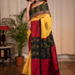 Yellow Chanderi saree with block printed Ajrakh border and pallu