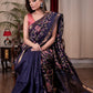 Exclusive embroidered royal blue pure linen saree