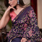 Exclusive embroidered royal blue pure linen saree