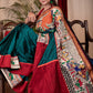 Teal khun saree with hand painted Madhubani border