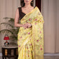 Exclusive embroidered yellow pure linen saree