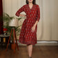 Exclusive maroon Ajrakh printed cotton one piece dress