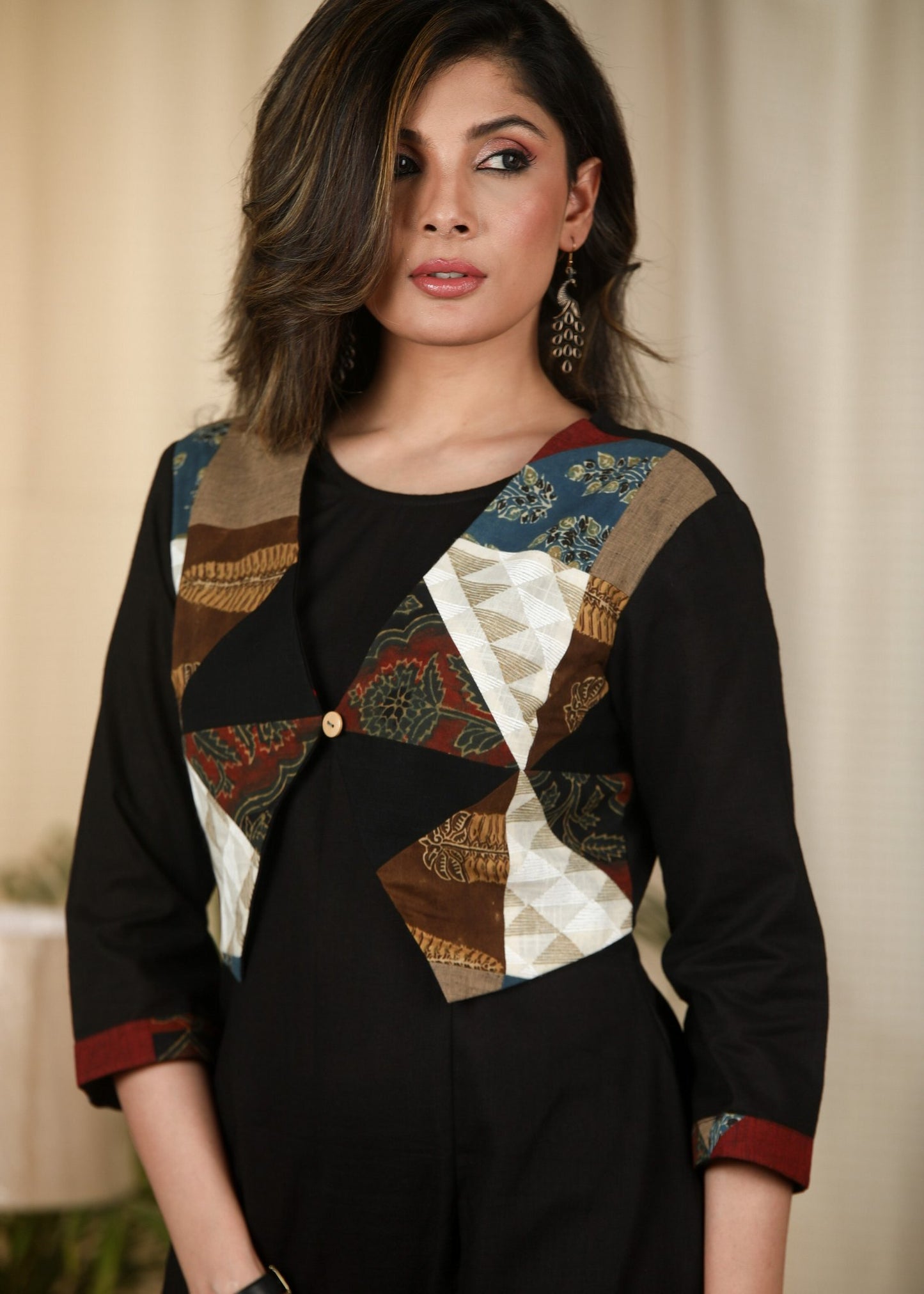 Black cotton dress with exclusive Ajrakh patch work