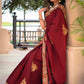 Maroon cotton saree with exclusive embroidered motifs and banarasi border