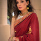 Maroon cotton saree with exclusive embroidered motifs and banarasi border