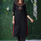 Black  Cotton Kurta with embroidery on yoke & sleeves  with Pant and Dupatta