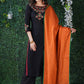 Black  Cotton Kurta with embroidery on yoke & sleeves  with Pant and Dupatta