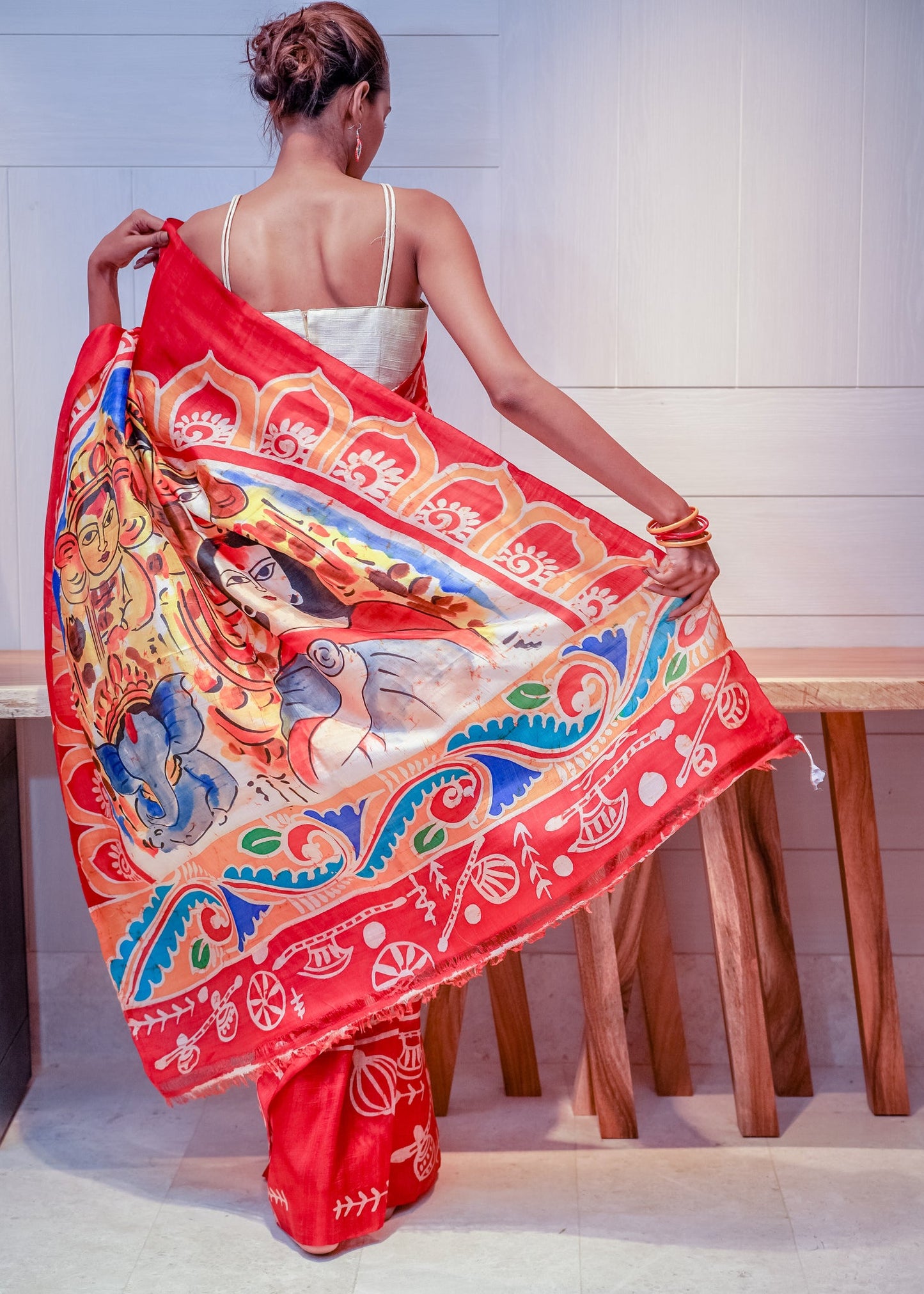 Exclusive pure silk handpainted red saree