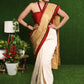 Exclusive off-white Cotton silk with gold brocade saree & Zari motif on pleats