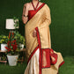 Exclusive off-white Cotton silk with gold brocade saree & Zari motif on pleats