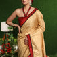 Exclusive off-white Cotton silk with gold brocade saree & Zari motif on pleats