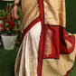 Exclusive off-white Cotton silk with gold brocade saree & Zari motif on pleats