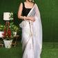 Beautiful white Organza saree with golden classy Zari embroidery & border