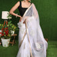 Beautiful white Organza saree with golden classy Zari embroidery & border