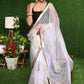 Beautiful white Organza saree with golden classy Zari embroidery & border